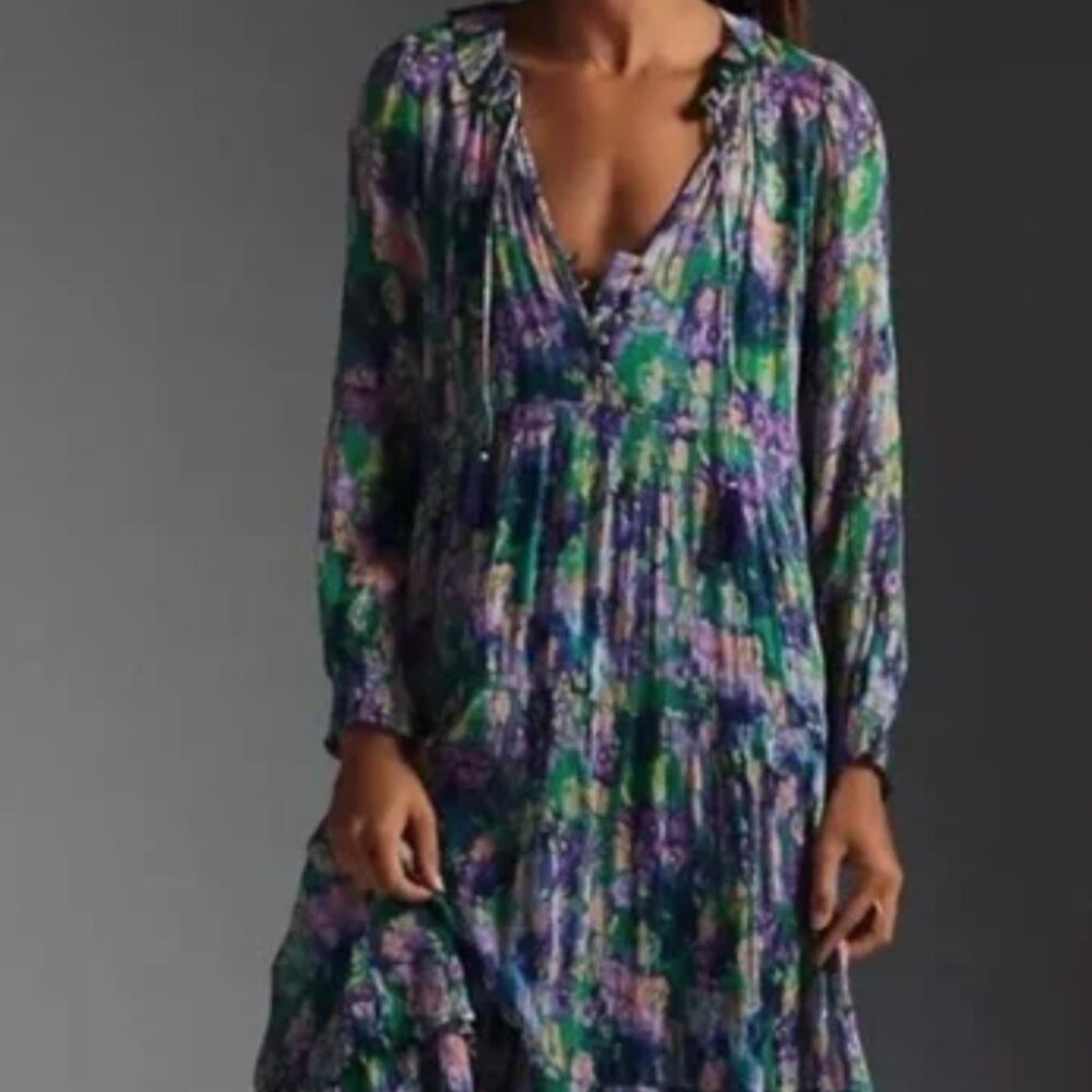 Anthropologie | The Marais Printed Chiffon Maxi Dress | Watercolor Purple | 3XL
